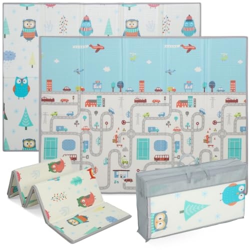 AIYAPLAY Krabbelmatte Faltbar Doppelseitige 200x150x1,5cm Rennwagenmotiv | Spielmatte, Baby, Wasserdicht, Rutschfest, Kindermatte, Spielteppich