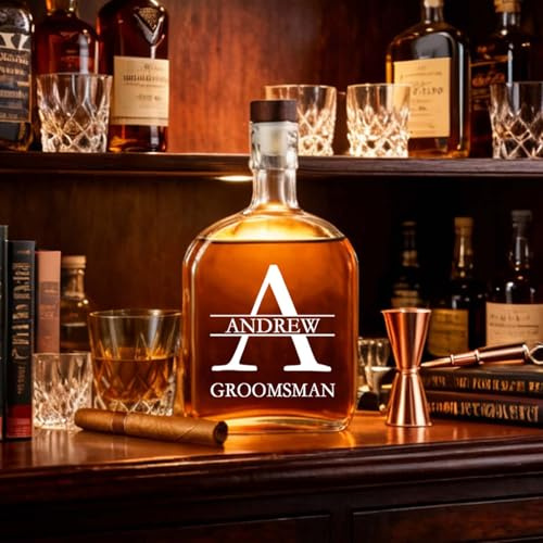 Drawelry Personalized Whiskey Decanter, Customised Engraved Name Whiskey Bottle, Premium Bourbon Decanter,Liquor Decanter for Whiskey, Whiskey Carafe for Men (Custom Name & Letter)
