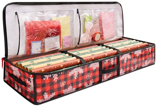 Geschenkpapier Aufbewahrung, Premium Geschenkpapier Organizer, Aufbewahrungstasche für Geschenkpapierrollen Wasserdichtes 600D Oxford Gewebe, Stabile Verstärkte Aufbewahrungsbox mit Griffen (A)