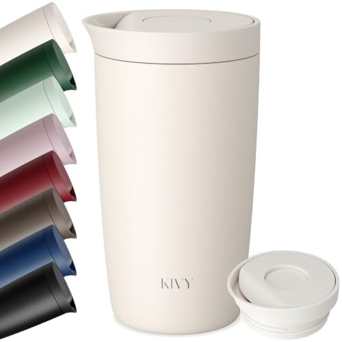 KIVY Tazza Termica 350ml [BICCHIERE CAFFÈ DA ASPORTO] - Thermos in Acciaio Inox Per Caffè o Tè - Bicchiere Termico Da Viaggio - Bicchiere da Caffè Lavabile in Lavastoviglie e Antigoccia - Bianco