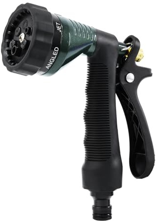 RESTMO Heavy Duty Metal Hose Pipe Spray Gun, Garden Hose Spray Gun with Integrated Trigger Lock, 6 Spray Patterns, Rear Flow Control, Ideal for Lawn, Plants, Car Wash, Patio, Pets, Green