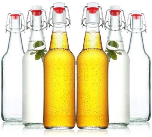 Roysmart 6 Stück Glasflaschen, Glasflaschen 500ml mit Bügelverschluss, Kleine Flaschen Zum Befüllen, Bügelverschlussflasche, Bügelflasche zum Befüllen, Saftflasche für Öl, Essig, Saft & Limonade