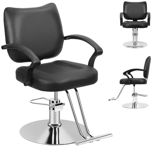 Chaise de coiffure professionnelle hydraulique robuste, fauteuil salon coiffure pivotant 360 degres, chaise barbier reglable hauteur charge lourde, siege styliste ergonomique faux cuir (Noir)