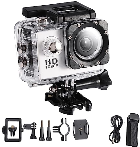 WIHFHGZ Cámara Mini DV Deportiva, Resistente Agua 30m, Pantalla 2.0 Azul - Vídeos HD 1080P, Soporte Bicicleta, Ideal para Actividades Al Aire Libre (Blanca)