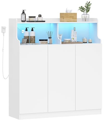 Hzuaneri Badezimmerschrank, Badschrank mit Beleuchtung, 3 Türen | Beistellschrank, Küchenschrank mit Verstellbaren Ablagen, für Wohnzimmer, Badezimmer 30 x 100 x 107 cm, Weiß 5210003XEU