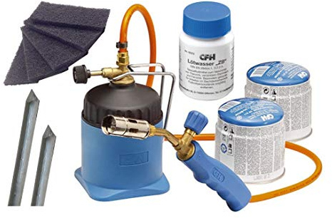 CFH Kit lampe à souder LM3000 + étain à souder à tige en tôle de zinc + eau de soudure en tôle de zinc + non-tissé