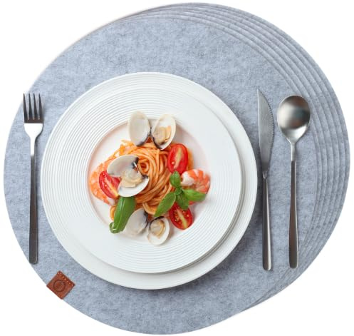Sidorenko Tischsets aus Filz beidseitig hellgrau 38cm - 6er Set - Platzsets Waschbar- Filzuntersetzer für Esstisch, Küche & Alltag - Platzdeckchen rund - Tischuntersetzer - Filzmatte