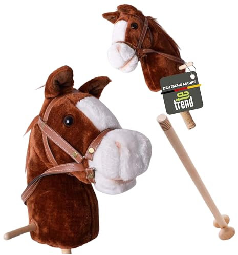TE-Trend Hobby Horse 95cm - Stockpferd für Kinder mit Soundfunktion - rollendes Steckenpferd mit Plüschkopf für fantasievolles Spielen - Spielpferd aus Holz - Hobby Horsing - Steckenpferd-Reiten
