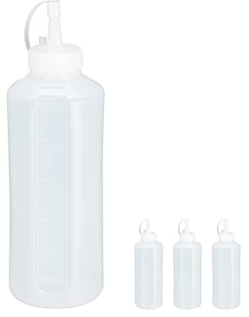 Relaxdays 16 x Quetschflasche, 1000 ml, für Saucen, Spritzflasche zum Befüllen, Squeeze Flasche, Kunststoff, Saucenflasche, klar