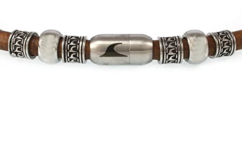 WAVEPIRATE® Echt Leder-Halskette ATOLL R Cognac 48 cm Edelstahl-Verschluss in Geschenk-Box Surfer Herren Männer