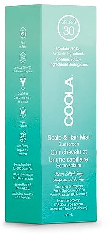Coola SPF 30 Scalp and Hair Sunscreen Mist, Vegan and 70 Percent + Organic, Protects Scalp and Hair from the Sun, Suitable for All Hair Types