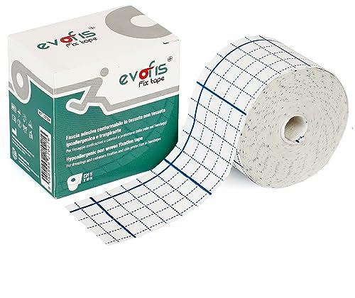 Evofis Fix Tape: Nastro salvapelle sportivo in TNT ipoallergenico e traspirante. 2 Rotoli da 5cm x 10m bianco. Anche per proteggere la pelle nel bendaggio funzionale o fissaggio medicazioni e cateteri