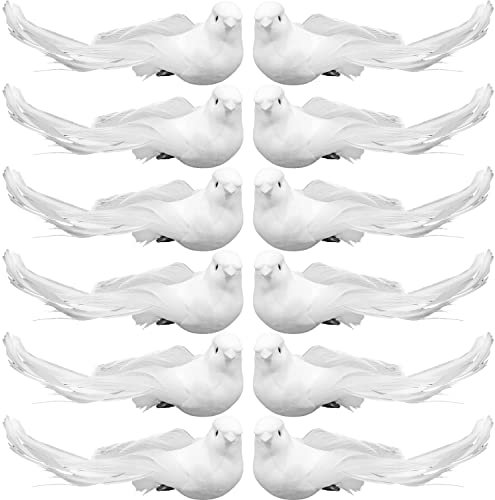 Ezebesta Weiße Vögel Weihnachtsdekoration Groß Schöne Vögelchen Lebensecht Christbaum Hochzeitsdeko (12 Stück)