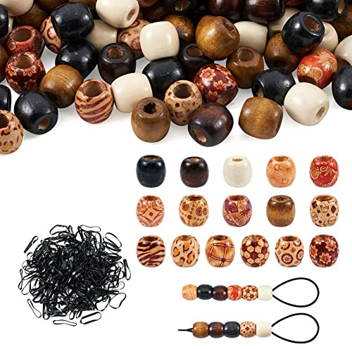 Craftdady Fassperlen aus Holz mit großem Loch, Trommelform, Haarperlen, europäische Perlen, Schnellfädler, elastische Haarbänder zum Flechten und Schmuckherstellung, 452 Stück 16 x 17 mm