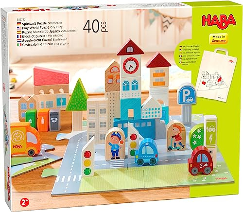 HABA Blocks stadsliv-träpussel PEFC-2 spel i 1-Från 2 år-306782, 306782, färgglad