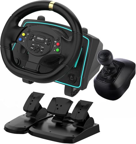 NBCP Gaming Steering Wheel with Pedals and Shifter - 1080° Driving Force Racing Wheel, Vibration Feedback, Paddle Shifters - Steering Wheel for PC, Xbox One, PS4, Xbox Series X/S, PS3, Switch