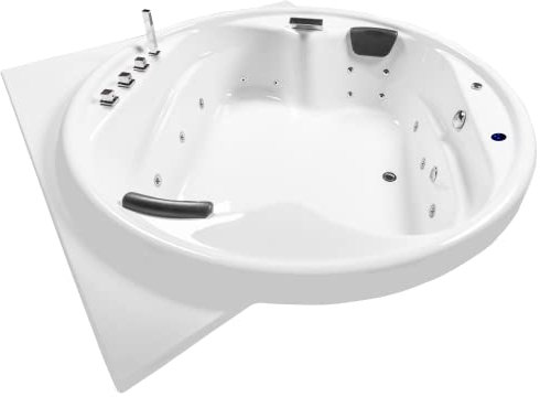 Basera® BASIC Indoor Podest-Whirlpool Badewanne XXL Gomera, 18 Massagedüsen, Wasserfall, LED-Ambiente
