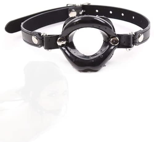 Justerbar mjuk läderslips med silikonboll Plúg S'M fast ortodontisk hjälpventilation party mask (svart).