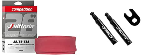 Vittoria Unisex's Inner Tube Competition Latex 700 x 25/28 RVC, Presta 48mm, 700x25-28c, TUV1TA00002 & Tyres Blister 2-Piece Aluminium and Spanner Wheels 30 mm Valve Extension