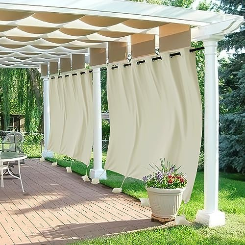 RYB HOME Extra Wide Outdoor Curtains Windproof, Blackout Waterproof Privacy Outside Curtains for Patio Pergola Pool Hut Screen Porch Outside Deck, W 84 x L 96 inch, Natural, 2 Panels