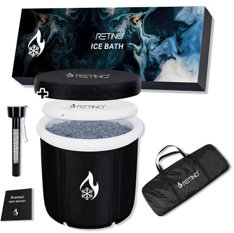 Retino™ Eisbadewanne XXL - Eisbadewanne - Badeeimer - Outdoor-Badewanne - Inklusive Abdeckung - Wim Hof Methode - Inklusive eingebautem Sitzkissen - Thermometer - Fußpumpe – Schwarz