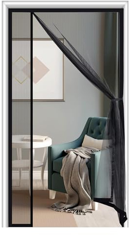 Sunolga Magnetic Screen Door Fits Door Size 32 x 80 Inch, Actual Screen Size 34 x 81 Inch, Reversible Left Right Side Opening, Sturdy Polyester Mesh Curtain Hands Free for Patio, Sliding Door, Black