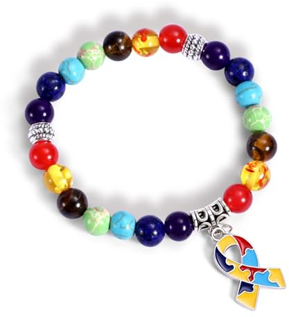 Aoriher Bracelet de Sensibilisation d'Autisme Coloré Avec Pendentif de Ruban d'Amour - Cadeau pour Enfants, Femmes, Filles et Tuteurs en Autisme
