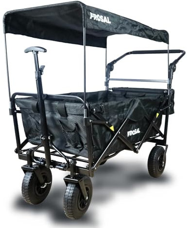 FROSAL Bollerwagen faltbar Nick PRO schwarz Luftreifen Sonnendach Kinder Bremse klappbar