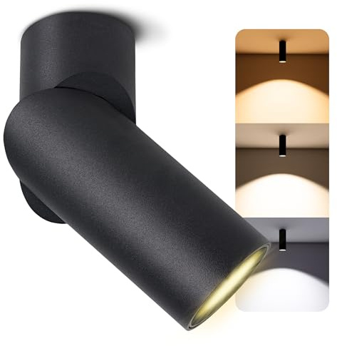 SSC-LUXon TOBI-L Aufbauspot schwarz GU10 6W dimmbar 3 Lichtfarben | Schwarzer Spotstrahler für Wand & Decke - GU10 warm / neutral / tageslicht, dimmbar, dreh- & schwenkbar bis 350°
