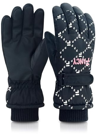 ANJMEICH Skihandschuhe, Fleece, warm, Touchscreen, Handy, Ski, Radfahren, Outdoor-Handschuhe (schwarz)