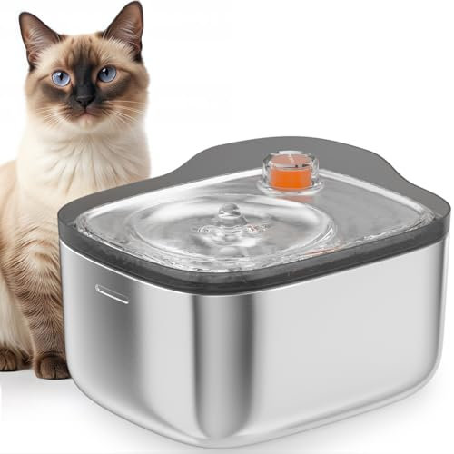 Fuente de Agua para Gatos APD APETDOLA de Acero Inoxidable, dispensador de Agua para Mascotas de 4,5 L/158 oz, Fuentes de Agua para Gatos Interiores eléctricas,