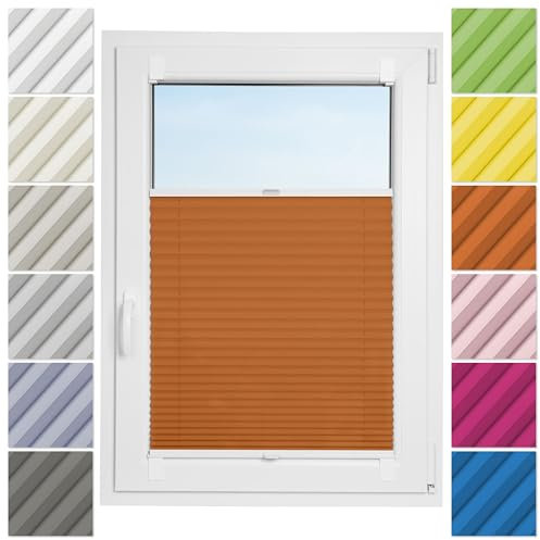 Estika Plissee ohne Bohren zum Kleben - 130cm Brite x 150cm Höhe - Orange - Selbstklebende Montage, Modern sichtschutz für Fenster, Jalousien Fenster ohne Bohren