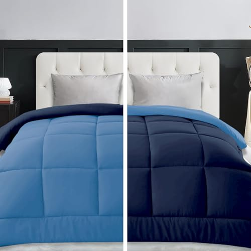 Trapunta Invernale Matrimoniale 260x260, Piumone Caldo Letto Autunno Inverno Tinta Unita Double-Face Imbottita Morbida Microfibra Modello Giuditta Quattro Stagioni Bicolore Blu&Avio, Matrimoniale