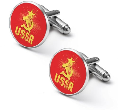 Gemelli rotondi da uomo in lega con stella rossa e martello e falce dell'URSS per smoking per matrimoni, testimoni dello sposo, 2 cm