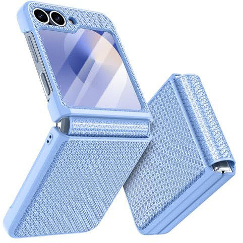 Doeshine Funda para Samsung Z Flip 6 / Z Flip 7 FE, Protección de Pantalla Trasera y Protección de Bisagras, Textura de Moda Delgada, Carcasa para Samsung Galaxy Z Flip 6 / Z Flip 7 FE (Azul Claro)