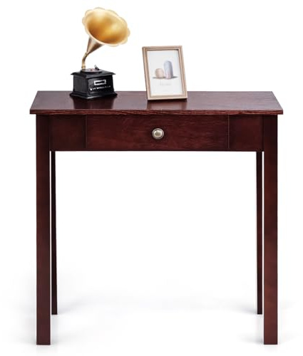 GIANTEX Tavolo da consolle con cassetto, tavolo da ingresso in legno, 71 x 30 x 71 cm, tavolo da divano stretto con gambe in legno di pino, tavolino ausiliario per corridoio, soggiorno, ingresso (Caé)