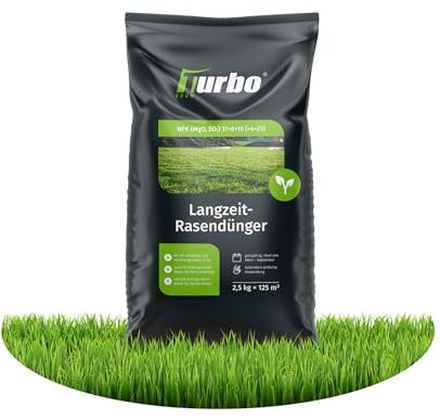 Turbogrün Rasendünger Frühjahr 2,5kg, gesunder Rasen verdrängt Moos, Ideal für Frühjahr und Sommer, geeignet für Streuwagen, staubarmes Granulat, Rasen dünger