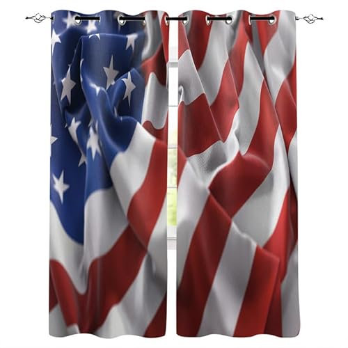 Rptidmv Vorhänge mit Ösen 2er Set Amerikanische Flagge Modern Blickdichte Vorhang Thermovorhang Kälteschutz Verdunklungsvorhänge für Wohnzimmer Schlafzimmer Kinderzimmer 140 x 175 cm (BxH)
