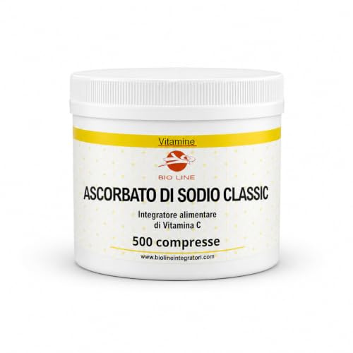 Bio Line Ascorbato di Sodio - Vitamina C Pura 500 Compresse Deglutibili con Acqua Integratore Difese Immunitarie che Migliora l'Assorbimento del Ferro, Integratori Alimentari Made in Italy