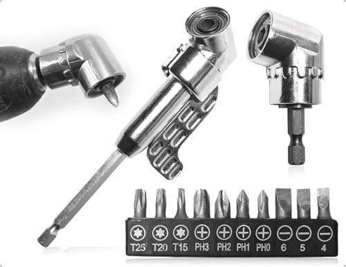 Emezddo 105 ° cacciavite angolare nell'adattatore anteriore,attacco di perforazione angolare esagonale per ufficio,mozzo per vite utensile angolare con punta per cacciavite(argento,lungo e corto)