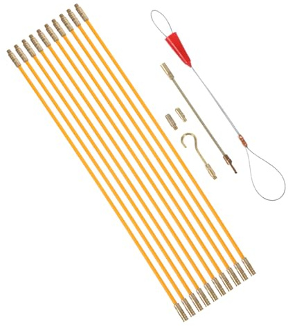 iplusmile Juego de Varillas de Fibra de Vidrio de 33cm para Pesca de Cables Eléctricos en Paredes 10 Varillas y Accesorios Esenciales para Electricistas en Construcción Residencial