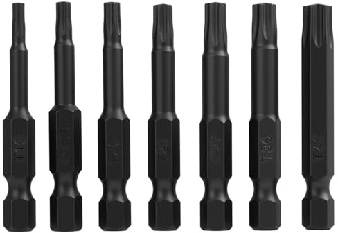 Jecdfs T10-T40 Stern 5-Punkt-Schraubendreherbit 1/4 Sechskant Schaft 2, Länge, Magnetisch, Aus S2 Stahllegierung, Geeignet für Elektrische Schraubendreher, Bohrmaschinen - 7-teiliges Set