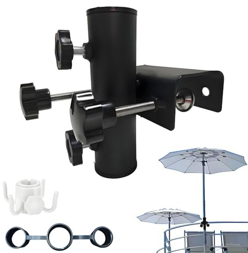 Sonnenschirmhalter Balkongeländer, Sonnenschirm Halterung Balkon für Schirmrohr Ø23～38mm, Einstellbar mit Haken, Stabiler Balkonschirmhalter, Schirmhalterung für Balkon, Terrasse, Garten, Geländer