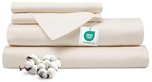 Ferò Completo Letto, Completo Lenzuola Matrimoniali Cotone di Lusso 4 Pezzi, Proteine della Seta, Lenzuolo Angoli 160x200, 2 Federe 50x80, Design Italiano, Raso di Cotone 300TC OekoTex, Bianco Avorio