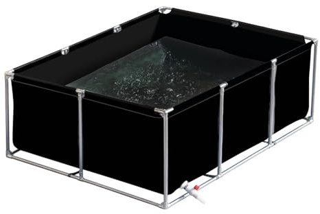 uofgcru Grand étang en Toile d'extérieur avec Support, Bassin à Poissons Pliable en Toile, piscines Hors Sol rectangulaires,Piscine intérieure/extérieure,Black 1×1×0.9m(3.3×3.3×2.9ft)