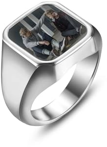 OTXIXTO Personalisierter Foto-Siegelring für Männer Frauen Edelstahl Silber/Schwarz Quadratisch Ring Gravur Farbiges/Schwarz-Weißes Bild Gedenkschmuck Geschenk für Vater Freund Ehemann