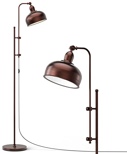 COSTWAY Stehlampe mit verstellbarer Höhe 133cm-166cm & Lampenkopf & Metallrahmen, rustikale Leselampe, Standlampe Industrielle Stehleuchte für Wohnzimmer, Schlafzimmer