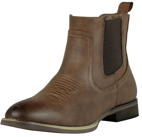 J's.o.l.e Bottines Chelsea de cowboy pour homme - Bout rond - À enfiler - Style western - Marron