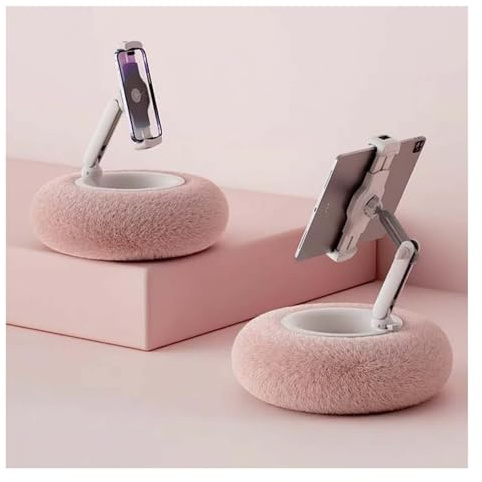 Chill Nest Phone Holder,Phone Holder Snack Bowl Fluffy,Tablet Stand Pillow for Reading,Adjustable Tablet Pillow Stand for Lap with Detachable Bowl,360° Rotation,Reading Watching (Pink)