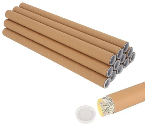 KELFEEAO Tubi rotondi di carta Kraft da 12 pezzi, tubi di spedizione sicuri, carta a spirale in cartone per poster, progetti, opere d'arte, grafica, documenti arrotolati (3,4 * 51 cm)
